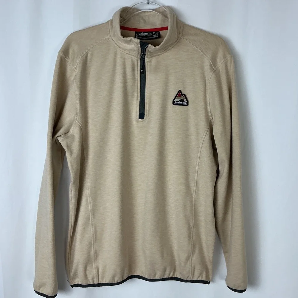 Avalanche Quarter Zip Pullover Mens Medium Tan Heathered Fleece Long Sleeve